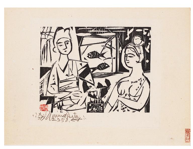 Suzumi no saku (Two ladies taking cool breeze in Midsummer).