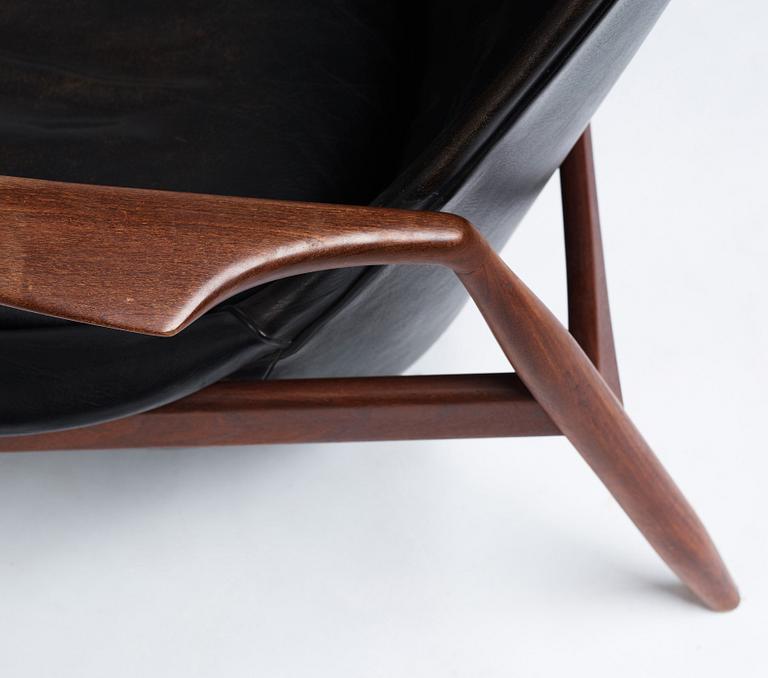 Ib Kofod-Larsen, a black leather "Sälen" easy chair, Olof Perssons Fåtöljindustri (OPE), Sweden, 1950-60's.