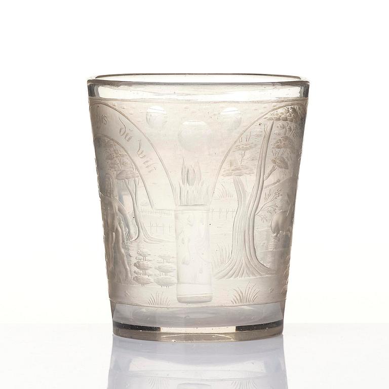 A Bohemian cut and engraved glass beaker, 18th century.