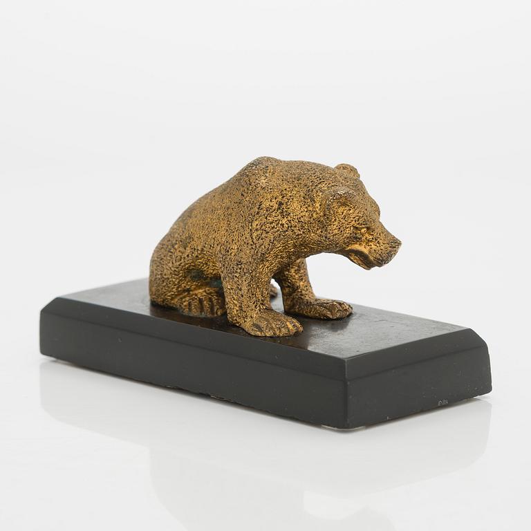 A Russian bronze paper weight on a stone base, latter half of the 19th century.