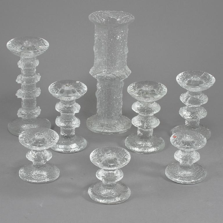 LJUSSTAKAR, 7 st, SAMT VAS, glas, "Festivo", Timo Sarpaneva, Iittala.
