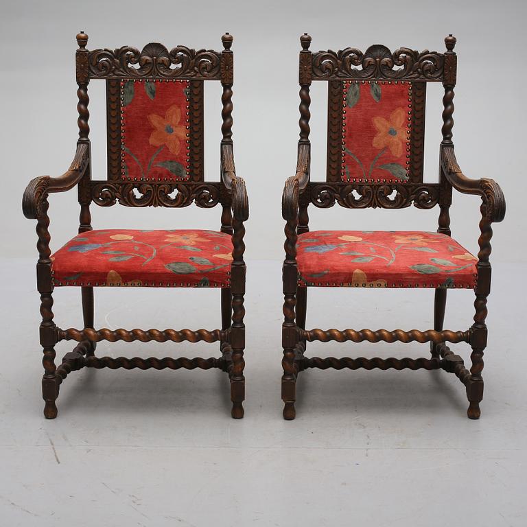 KARMSTOLAR, ett par, barockstil, 1900-tal.