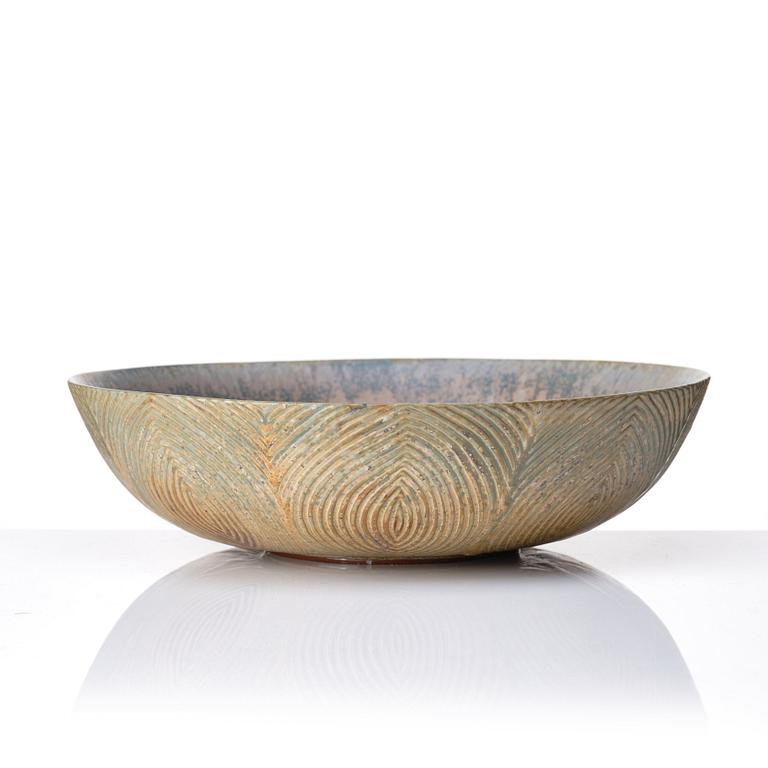 Axel Salto, a stoneware "fluted style" stoneware bowl, Denmark 1933.