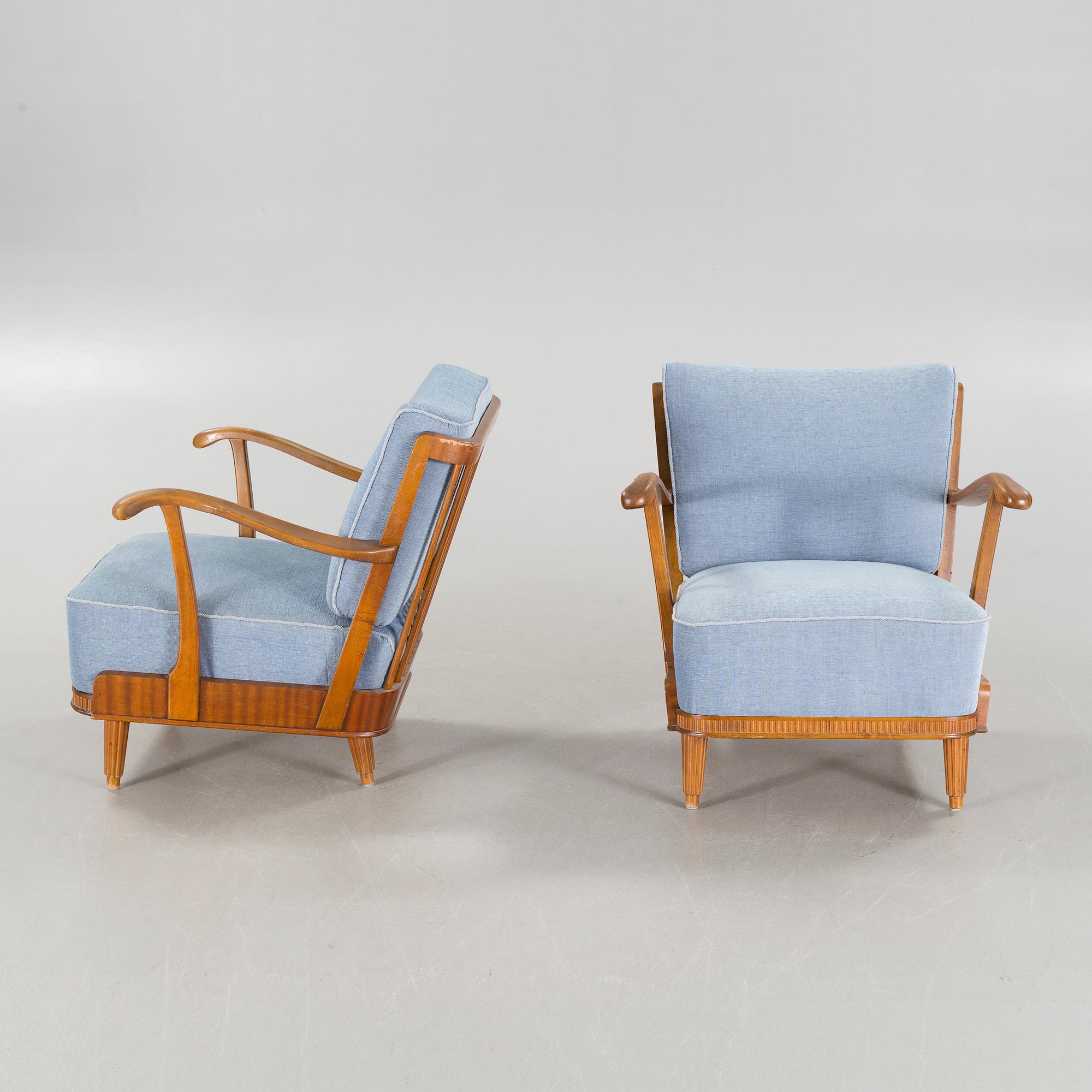 A 1940s pair of armchairs, designed by Svante Skogh for Förenade Möbler in Linköping.