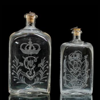 FLASKOR, 2 st, glas, 1800/1900-tal.