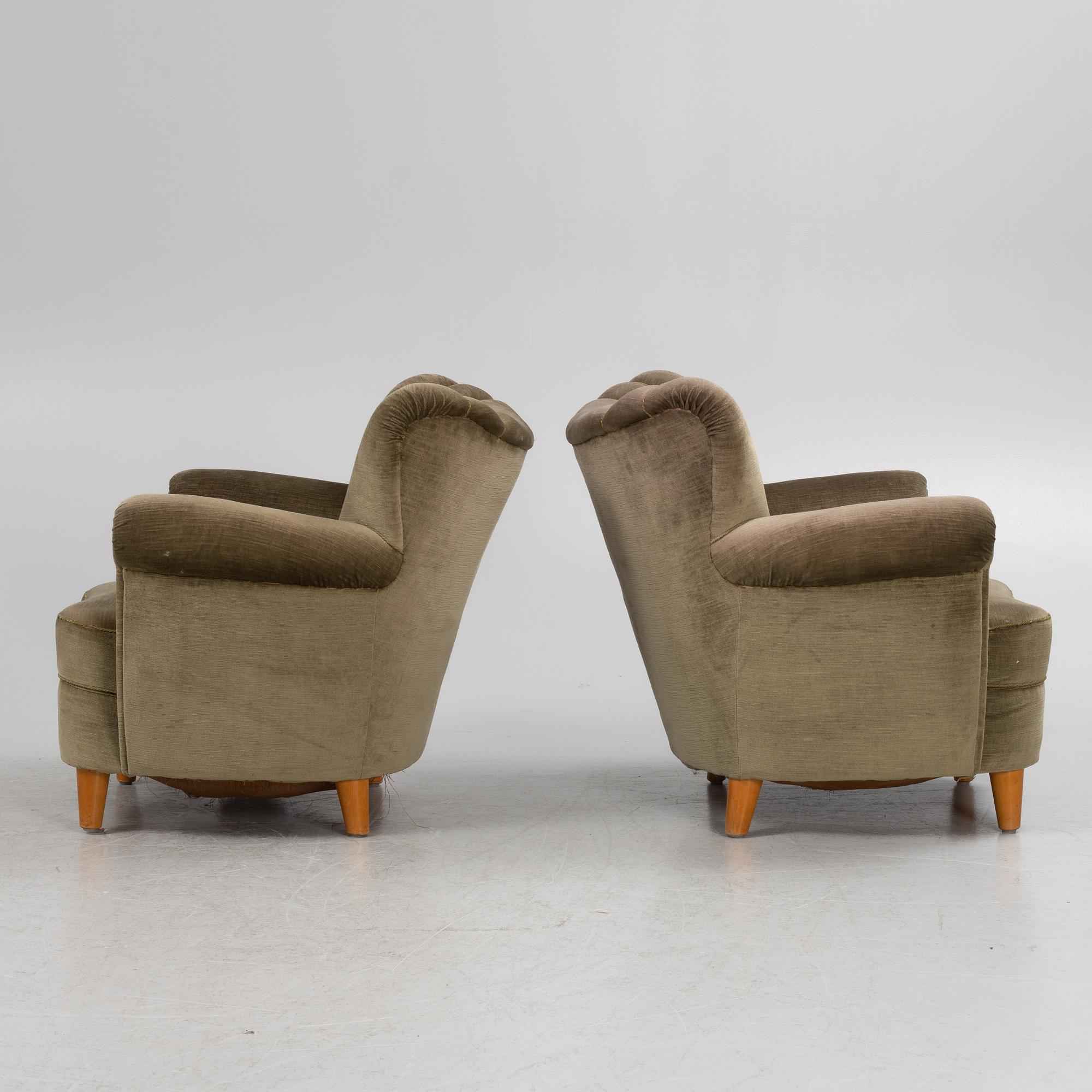 A pair of easy chairs, 1940s.