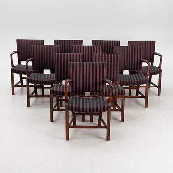 Eight mid 20th century armchairs and two chairs.