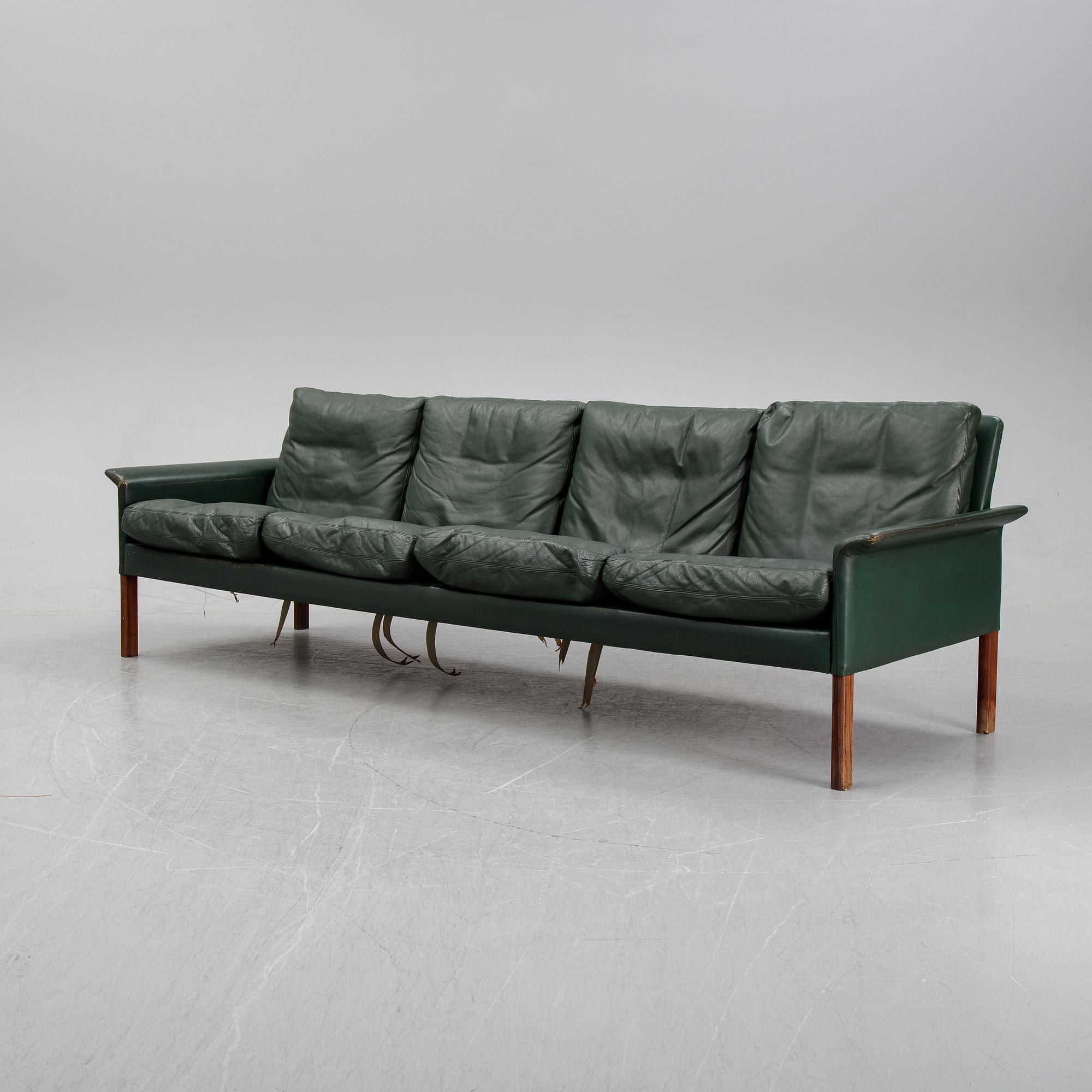 Hans Olsen, a green leather sofa, Denmark, 1960's.