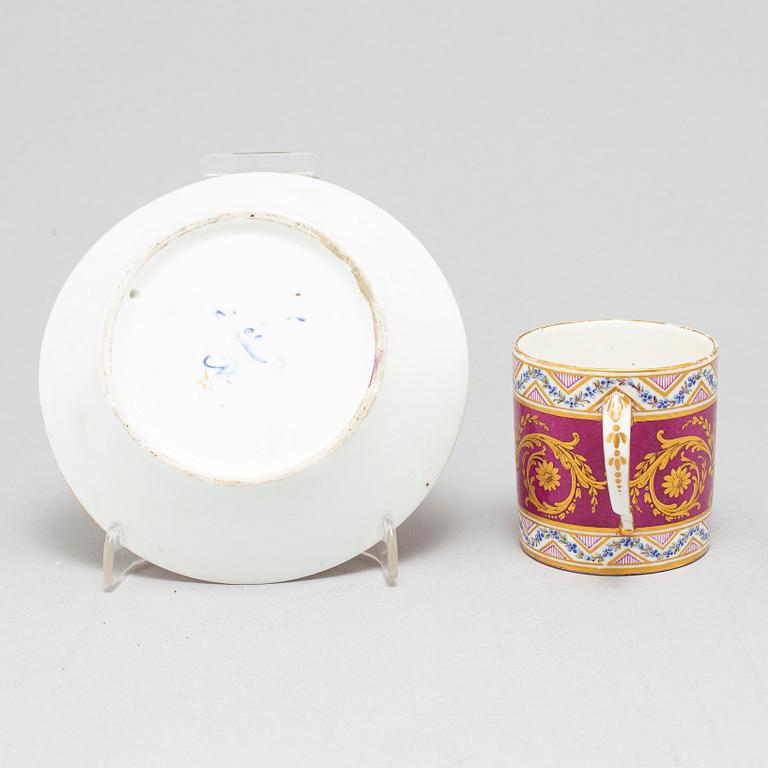 A French cup and saucer, 19th century, with a Sevre like mark.
