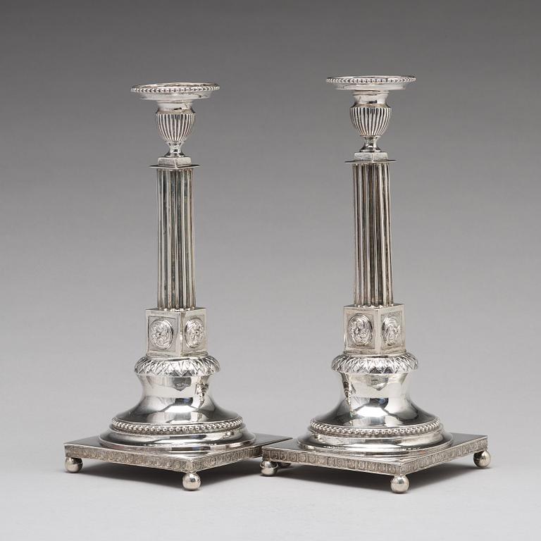 A pair of Swedish 18th century silver candlesticks, mark of Lars Boye, Stockholm 1792.