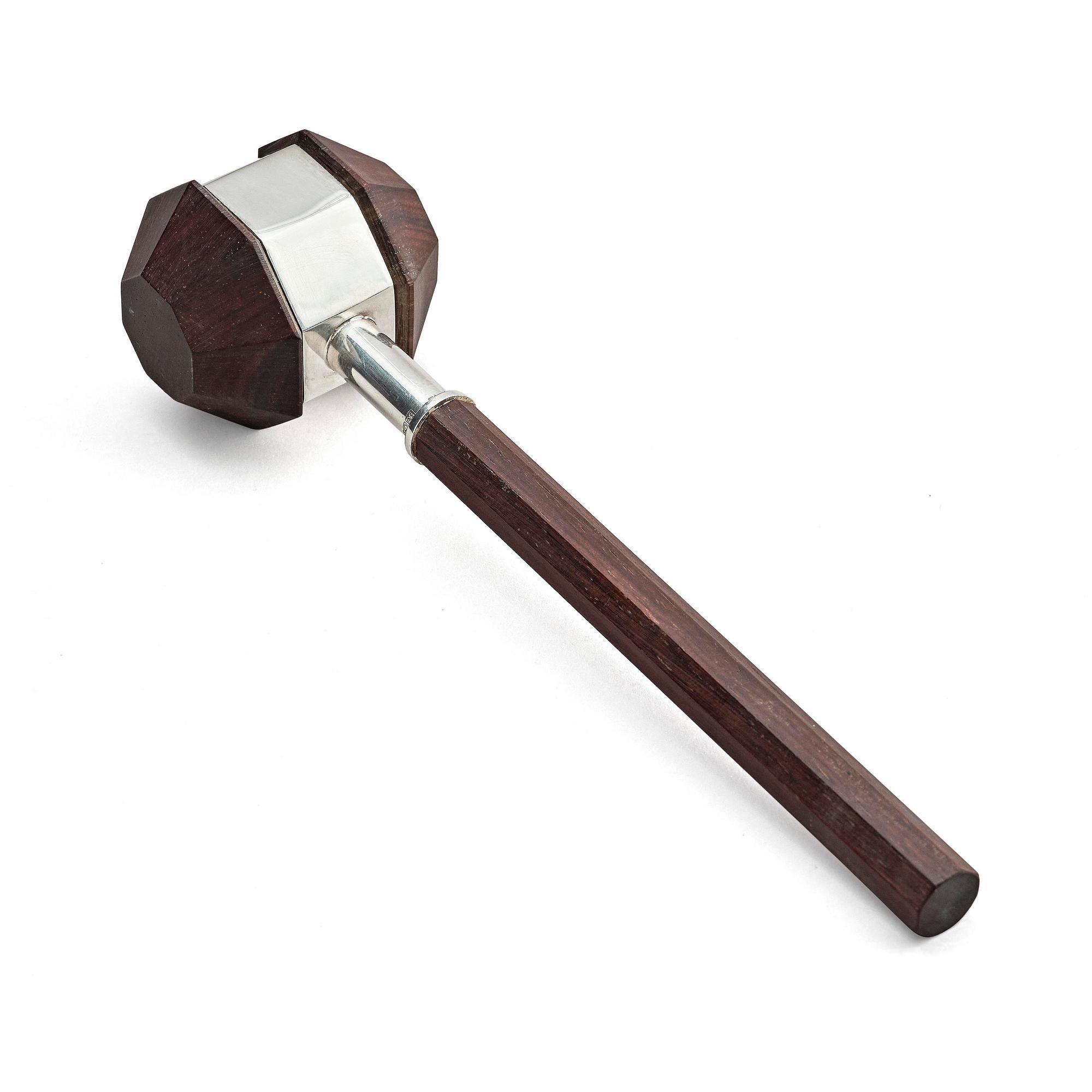 Firma Kultakeskus Oy, a silver and wood ceremonial mallet, Hämeenlinna, Finland 1978.
