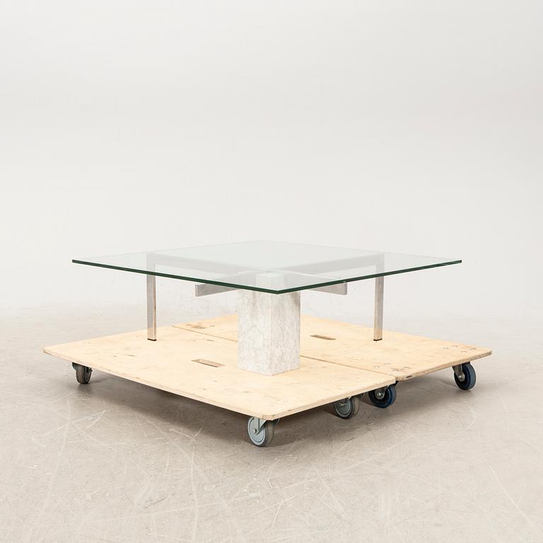 A marble, glass and metal coffee table late 20th century.