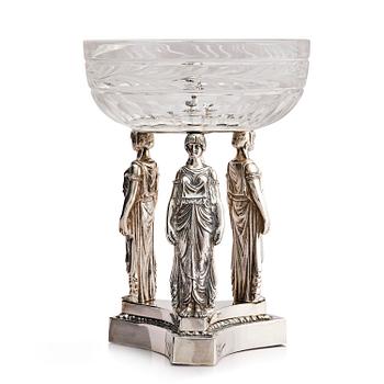 158. Lale Silverware & Co Ltd, uppsatsskål, sterling silver och glas, Istanbul, Turkiet, 1900-tal.