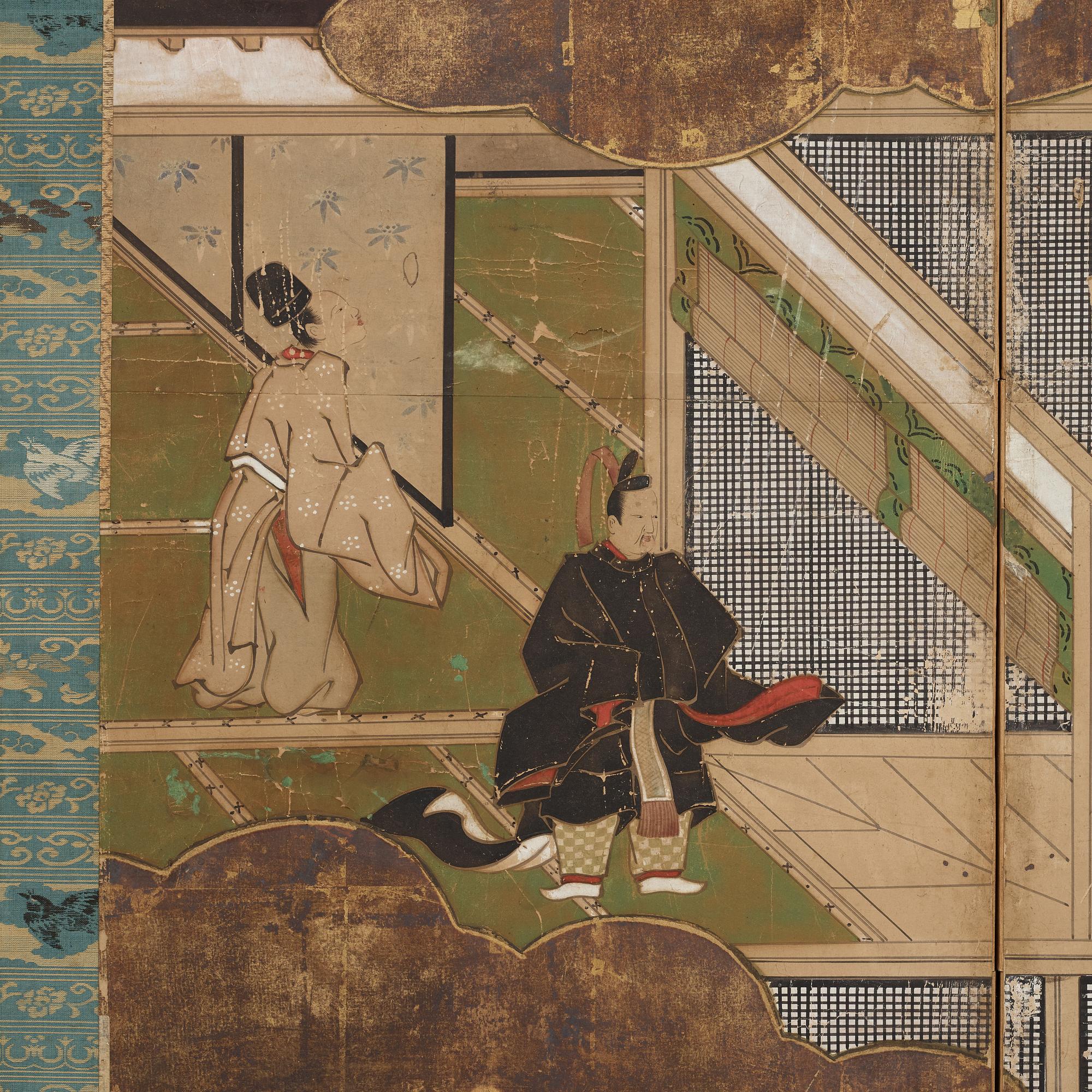 A Japanese six fold screen, Meiji (1868-1912).