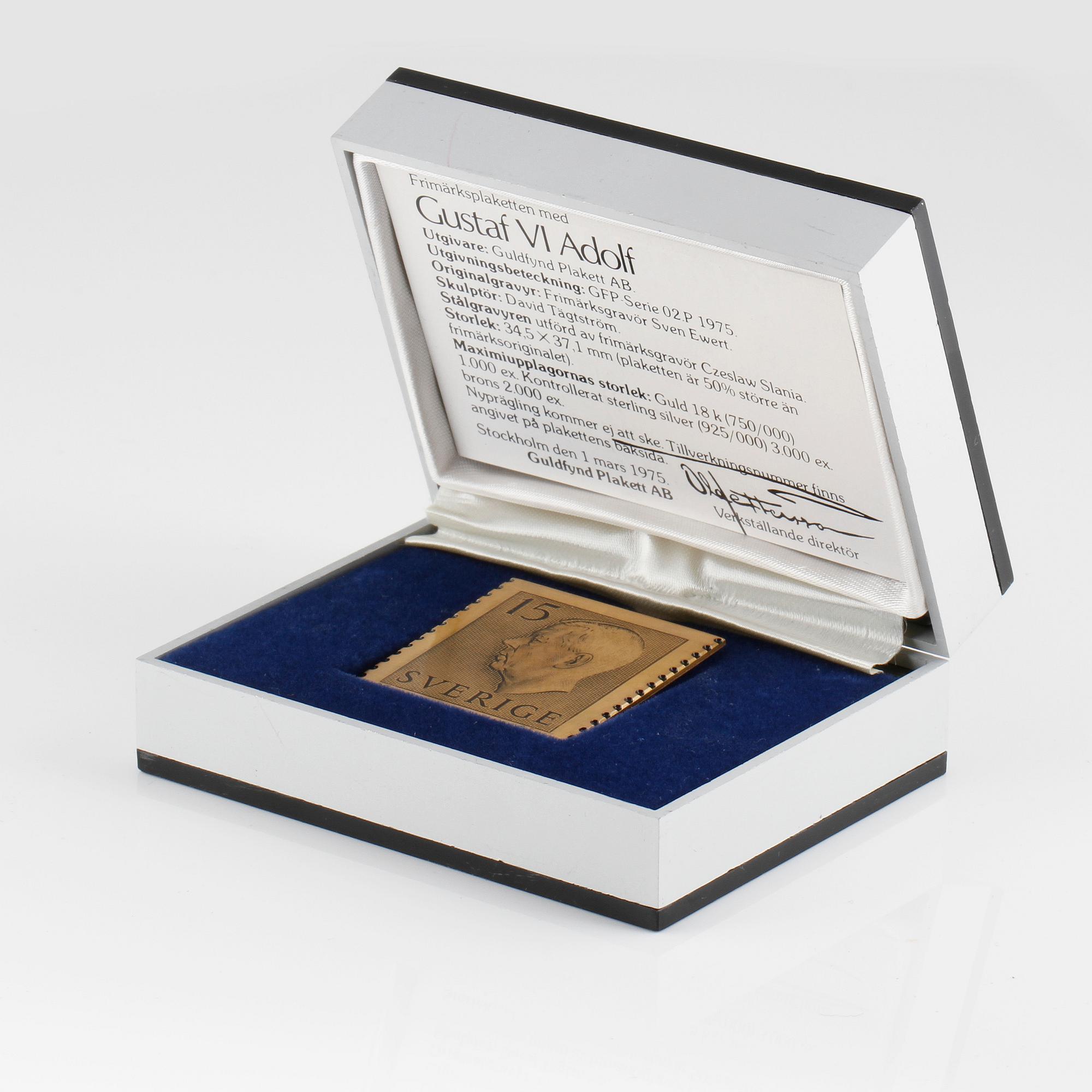 PLAKETT, 18K guld, numrerad 155/1000, 1975, vikt ca 27 g.