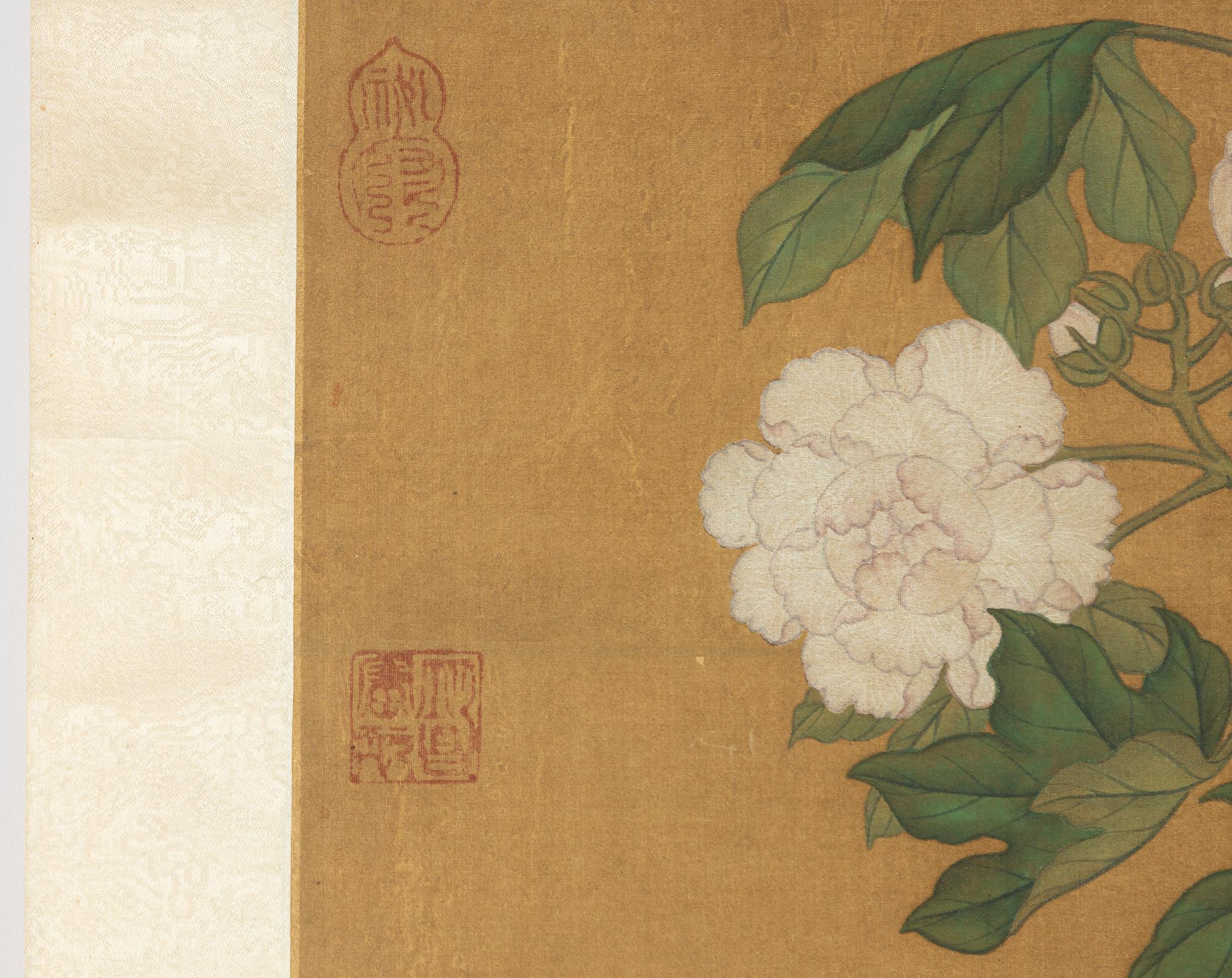 A Chinese scroll painting by unidentified master, four ducks resting by a blooming pond, 20th century.