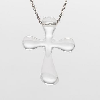 Tiffany & Co, Elsa Peretti, kaulakoru, risti, platinaa ja vuorikristallia.
