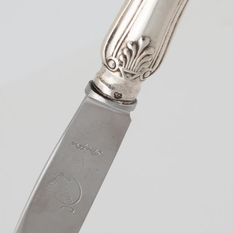 Gustaf Theodor Folcker, table knives, set of 6, silver, Stockholm around 1850.