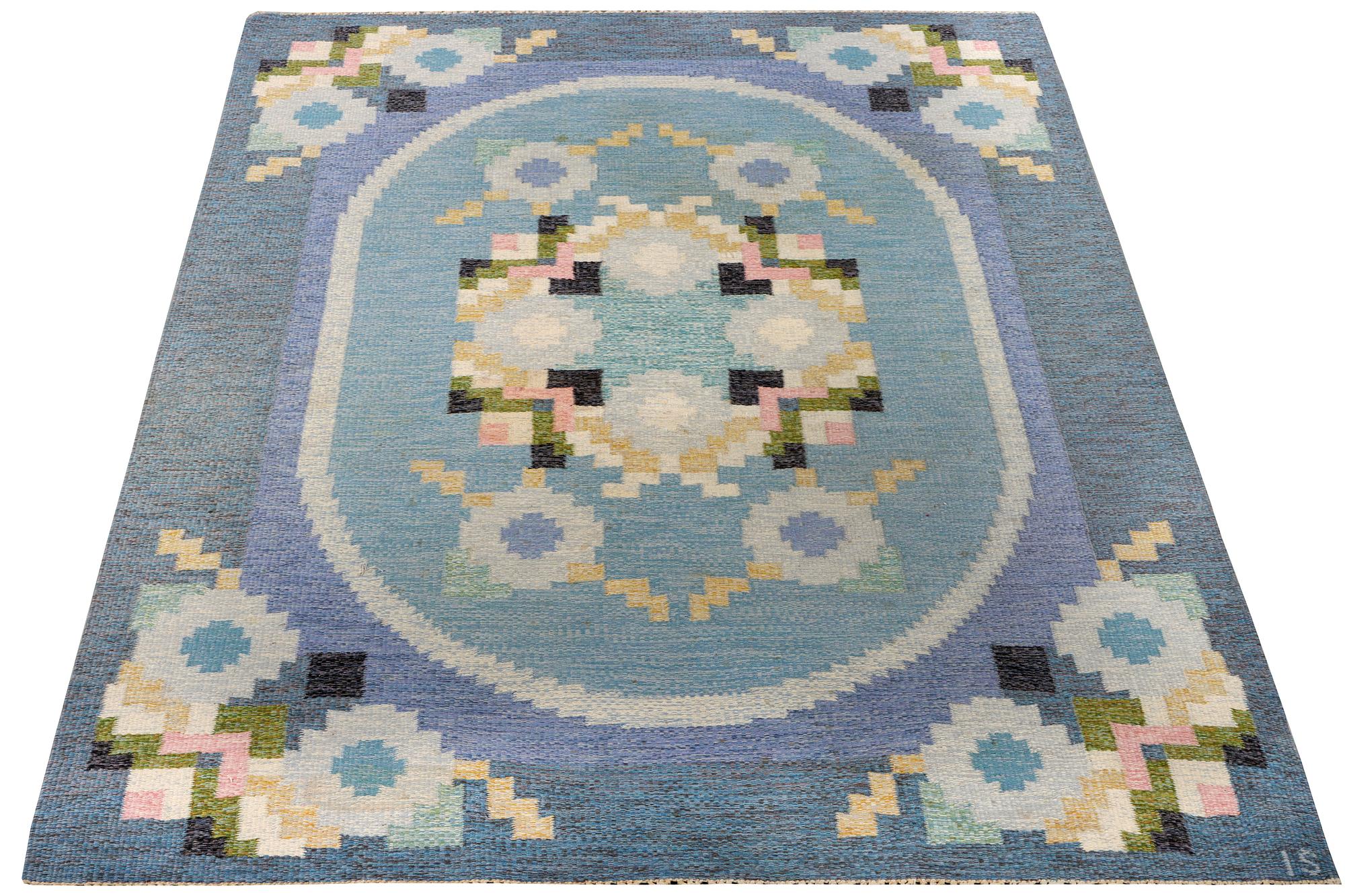 Ingegerd Silow, a flat weave carpet, Sweden, signed IS, c. 230 x 168 cm.