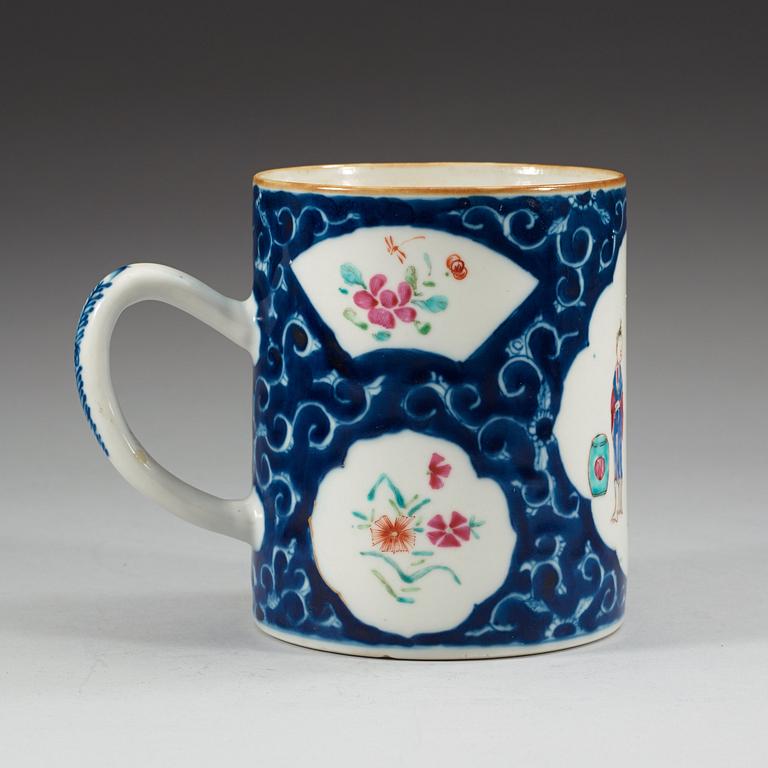 A blue and white and famille rose jug, Qing dynasty (1736-95).