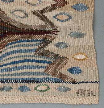 TEXTILE. "Blå crocus". Tapestry variant. 34 x 41 cm. Signed AB MMF AML.