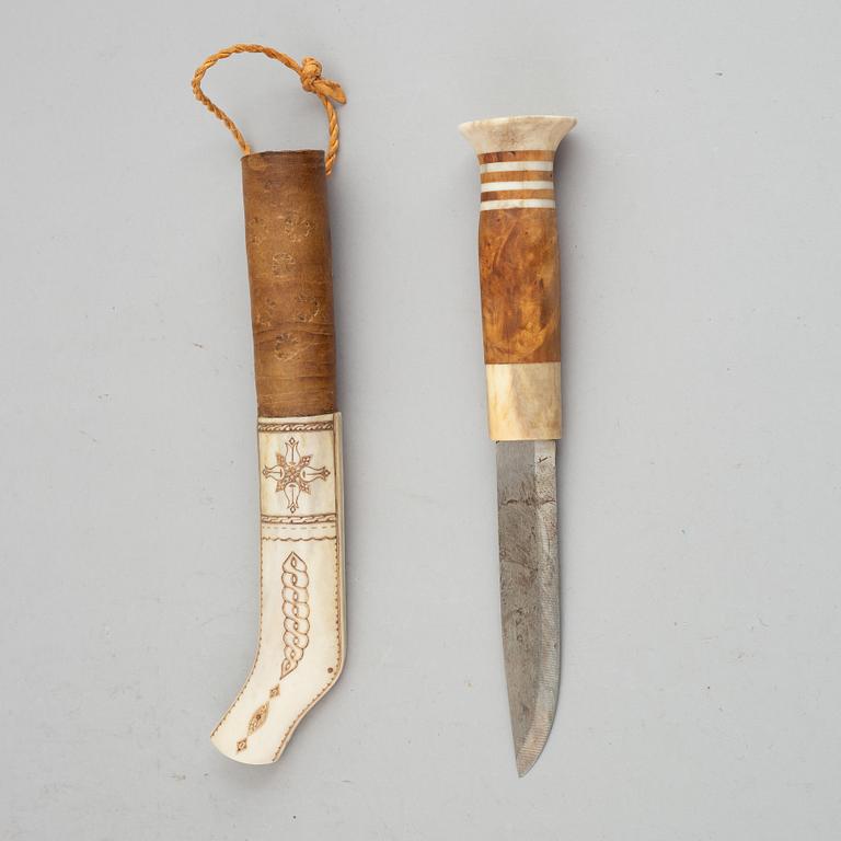 Svan Erik Lampinen, a Sami reindeer horn knife, Kiruna, signed.
