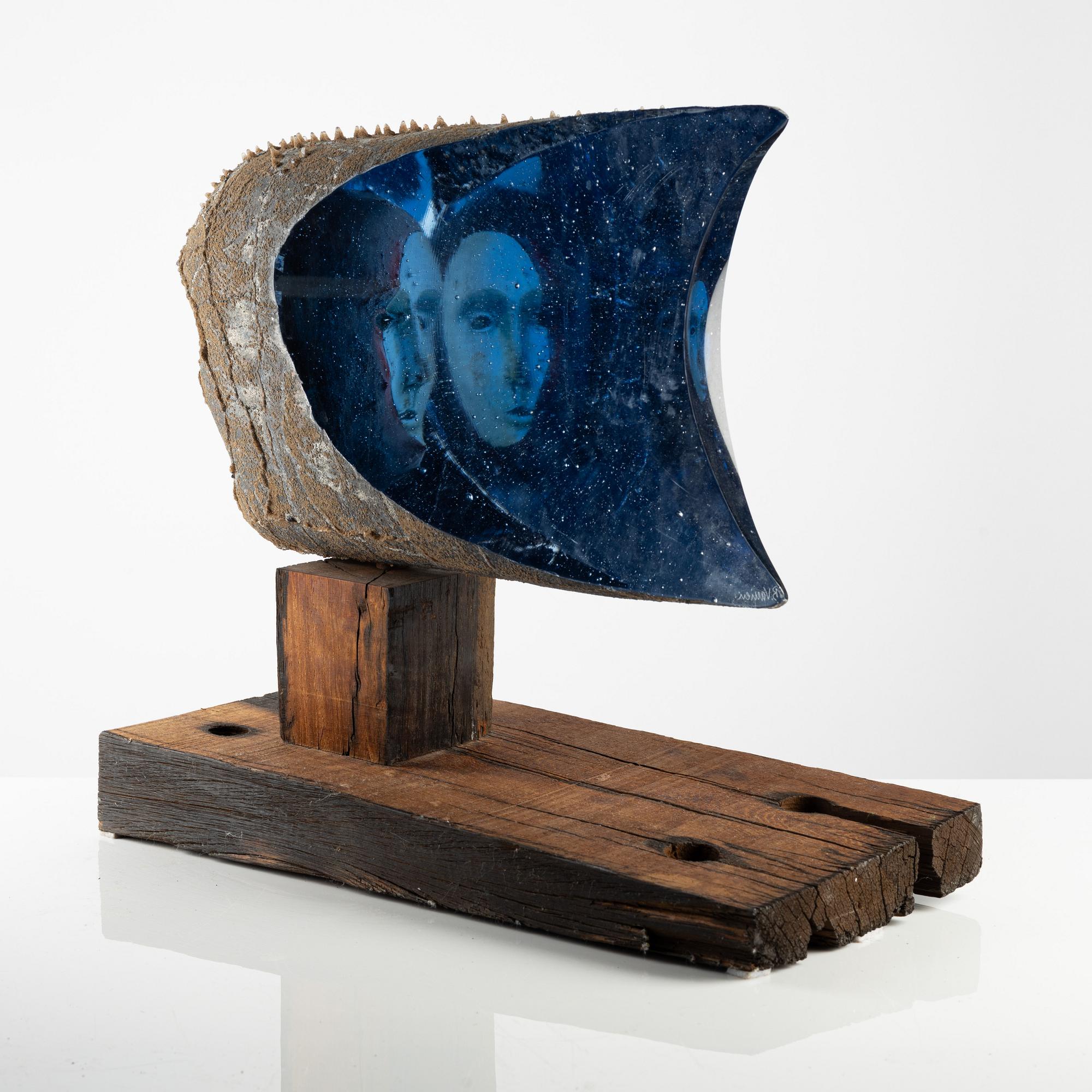 Bertil Vallien, a "Janus", sand cast glass sculpture, Kosta Boda, Sweden, provex (prototype).