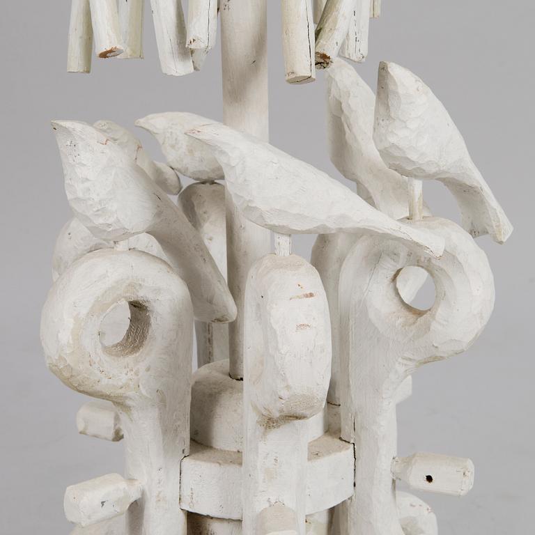 KOSTI AHONEN, sculpture/lamp, wood, glass, signed and dated 1986.