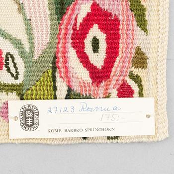 Barbro Sprinchorn, Barbro Sprinchorn, a textile, "Rosorna", a tapestry variant, ca 24 x 25 cm, signed S.
