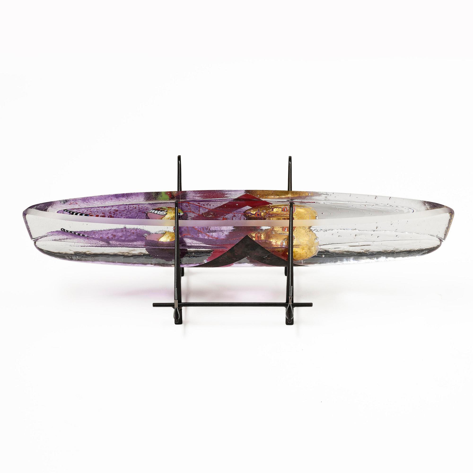 Bertil Vallien, unik skulptur, båt, "Voyage XVII", sandgjutet glas, Kosta Boda.