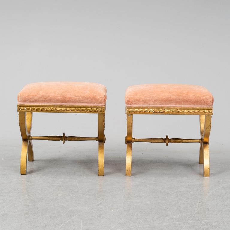 A late gustavian stool, early 19th century and  one  later made.