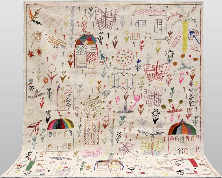 A Kelim rug, hand-embroidered, 241 x 179 cm.