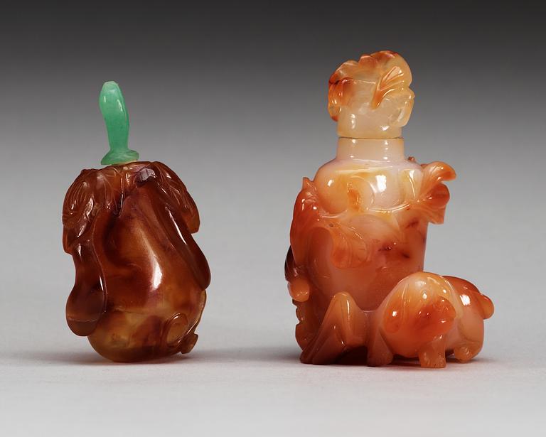 Two carved stone snuff bottles, China.