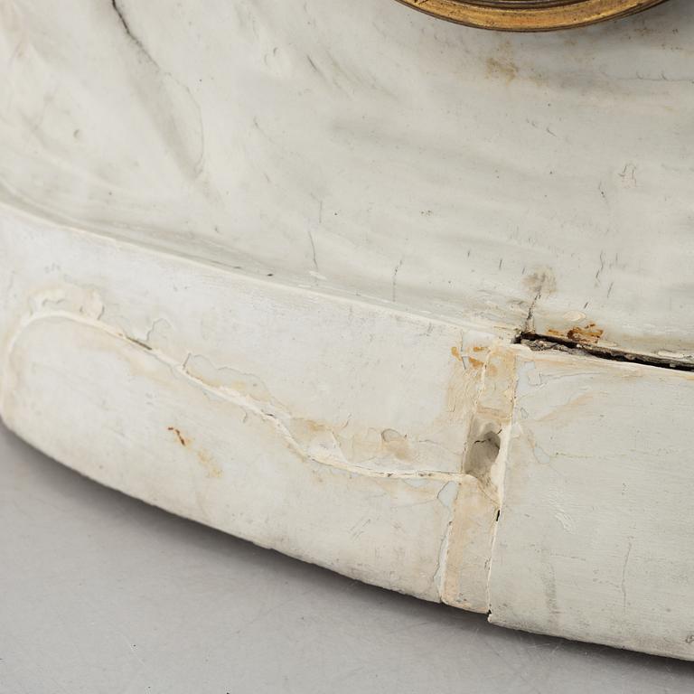 A French Louis XVI bisquit porcelain and ormolu-mounted figural mantel clock, late 18th century.