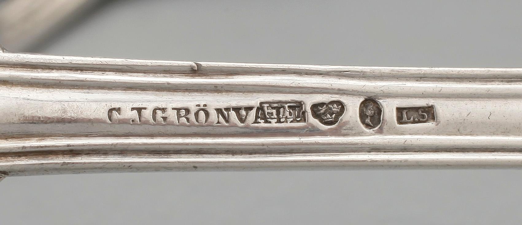 MATSKEDAR, 12 st, "Engelsk snäck", mest O. Lindberg, Stockholm 1860-tal. Total vikt ca 769 g.