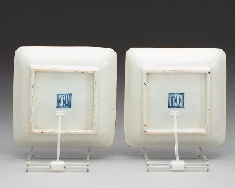 A pair of enamelled Chinese dishes.