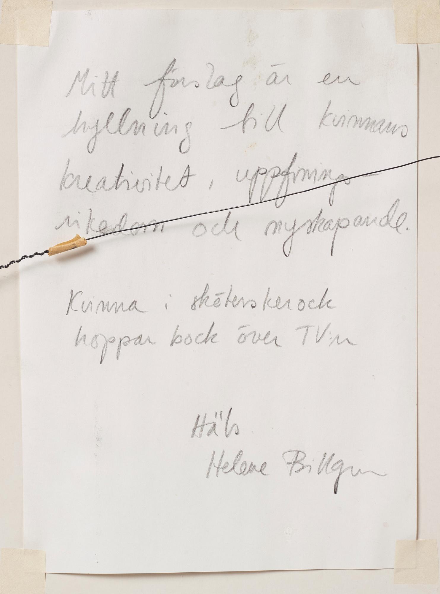 Helene Billgren, "Kvinna i sköterskerock hoppar bock över TV:n".
