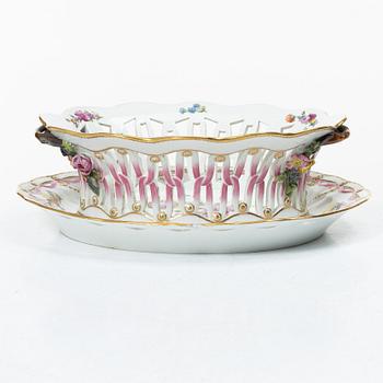 Royal Copenhagen, a lattice bowl and stand, 'Saxon Flower', Denmark, 1889-1922.