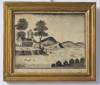 Svensk konstnär, fiskare i sjölandskap,  sent 1700-tal/tidigt 1800-tal.