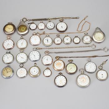 POCKET WATCH, 28 pcs, silver and base metal, circa 1900.