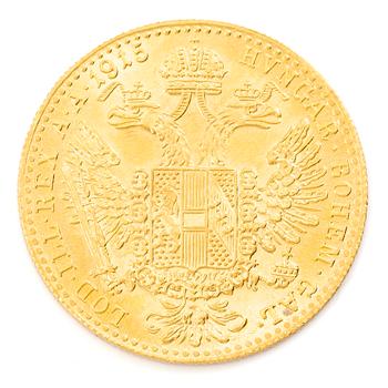 Gold coin, Austria-Hungary, Franz Josef, 1 ducat, 1915 restrike.