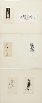 Carl Larsson, 6 drawings, signed C.L, Indian ink and hightening white mounted on cardboard.