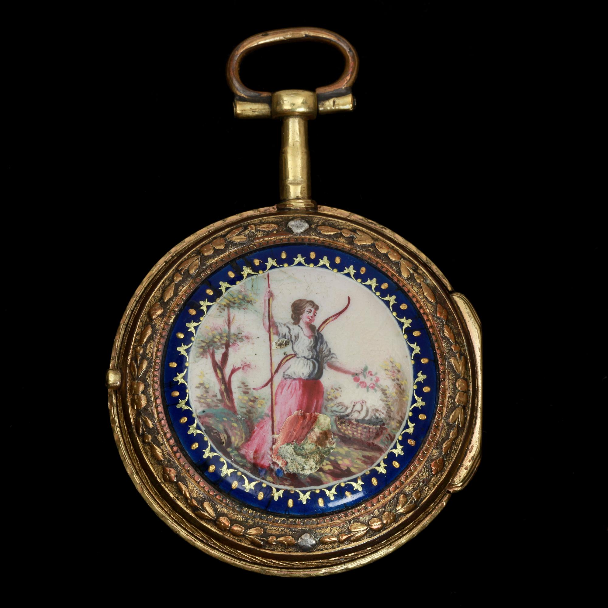 HERRFICKUR, förgylld metall med emalj, 1700-talets senare del.