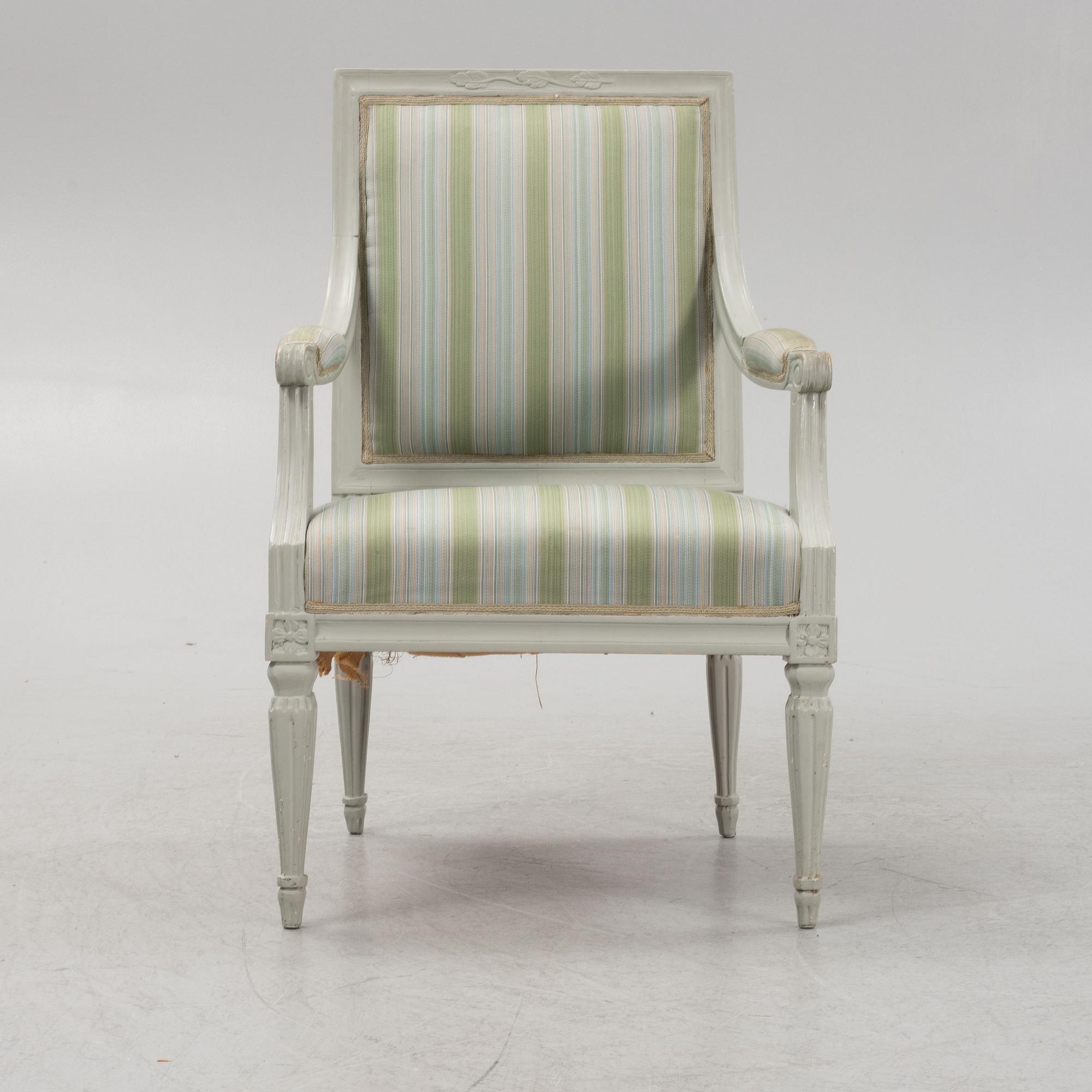 A painted Gustavian armchair, second part of the 18th Century.