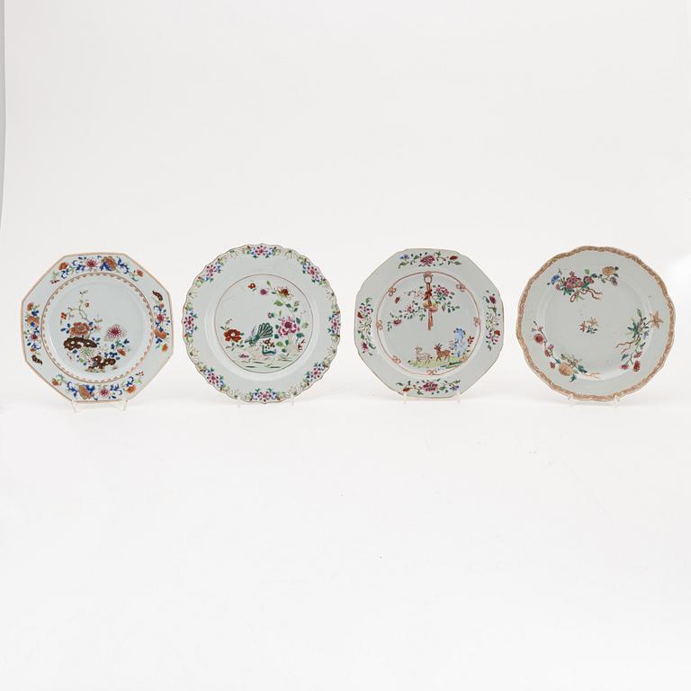 A group of eight famille rose plates, Qing dynasty, Qianlong (1736-95).