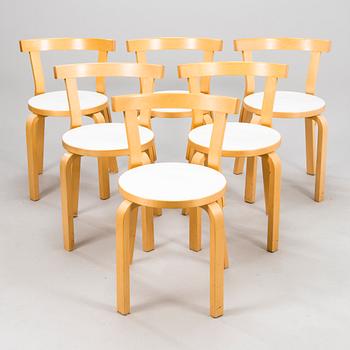 ALVAR AALTO, tuoleja, 6 kpl, malli 68, Artek, 1900-luvun loppu.