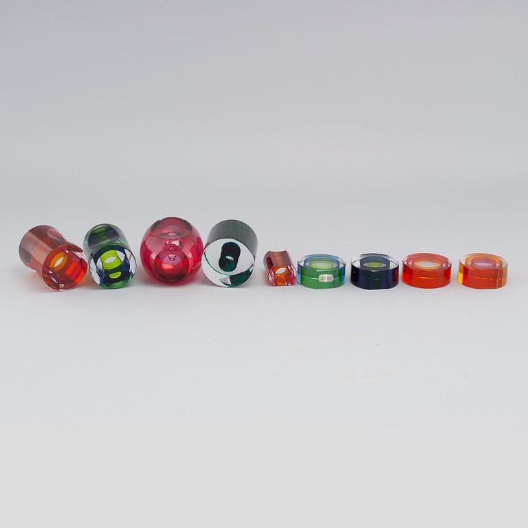 MONA MORALES-SCHILDT, nine glass objects for Kosta, partly signed.