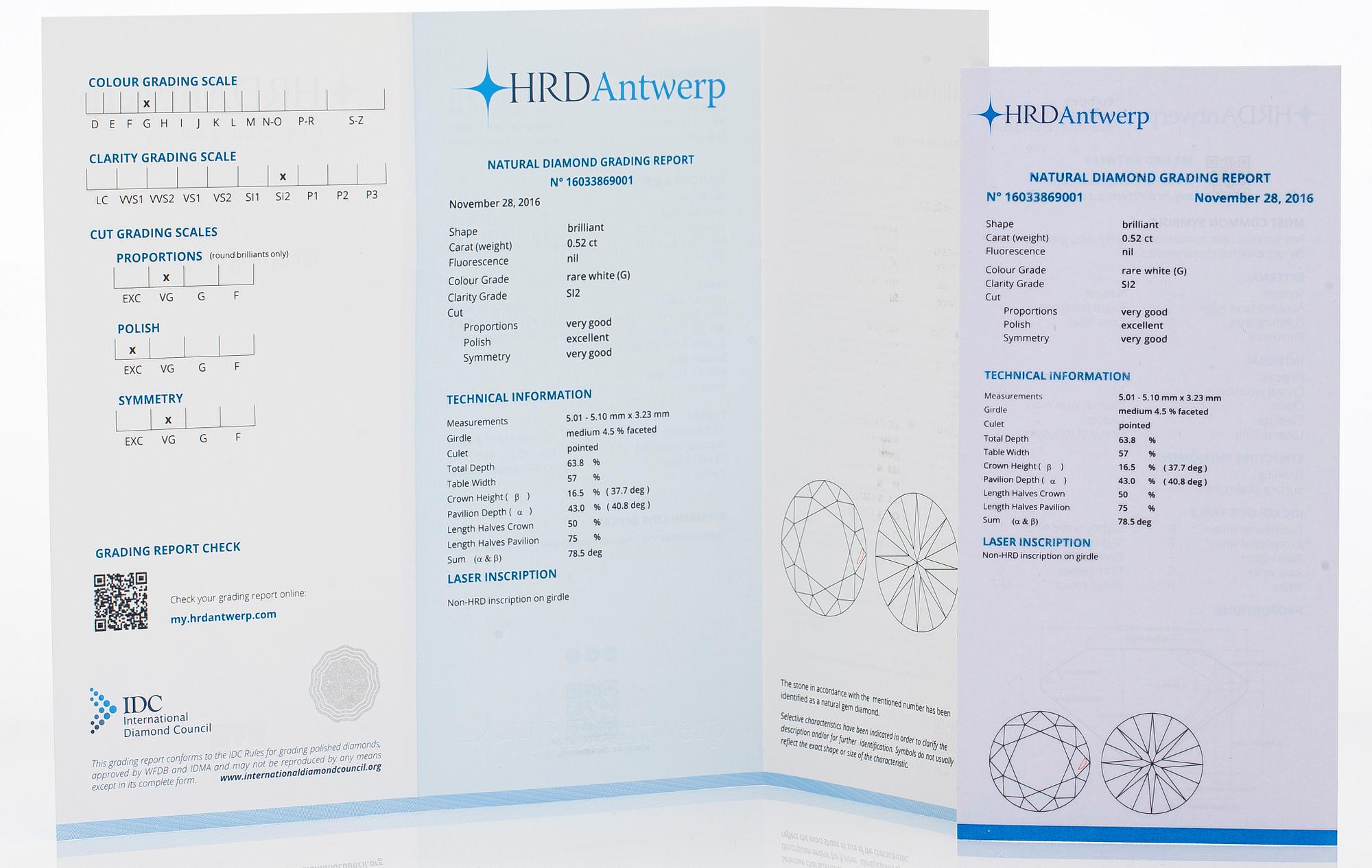 Örhängen, 14K vitguld med briljantslipade diamanter. Medföljande HRD sertifikat.