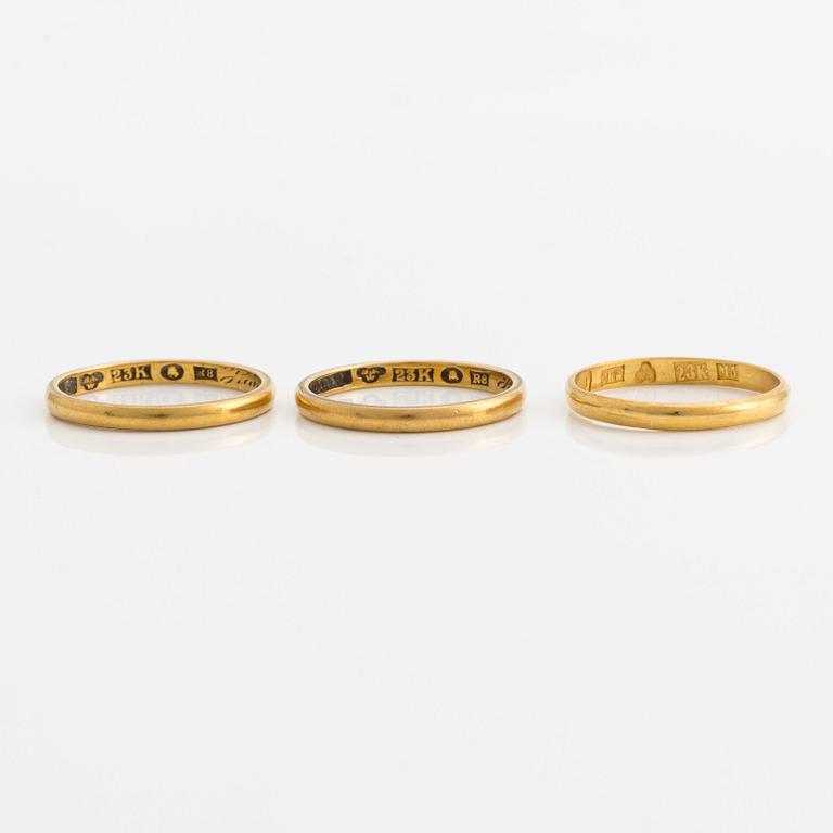 Rings, 3 pcs, smooth, 23K gold.