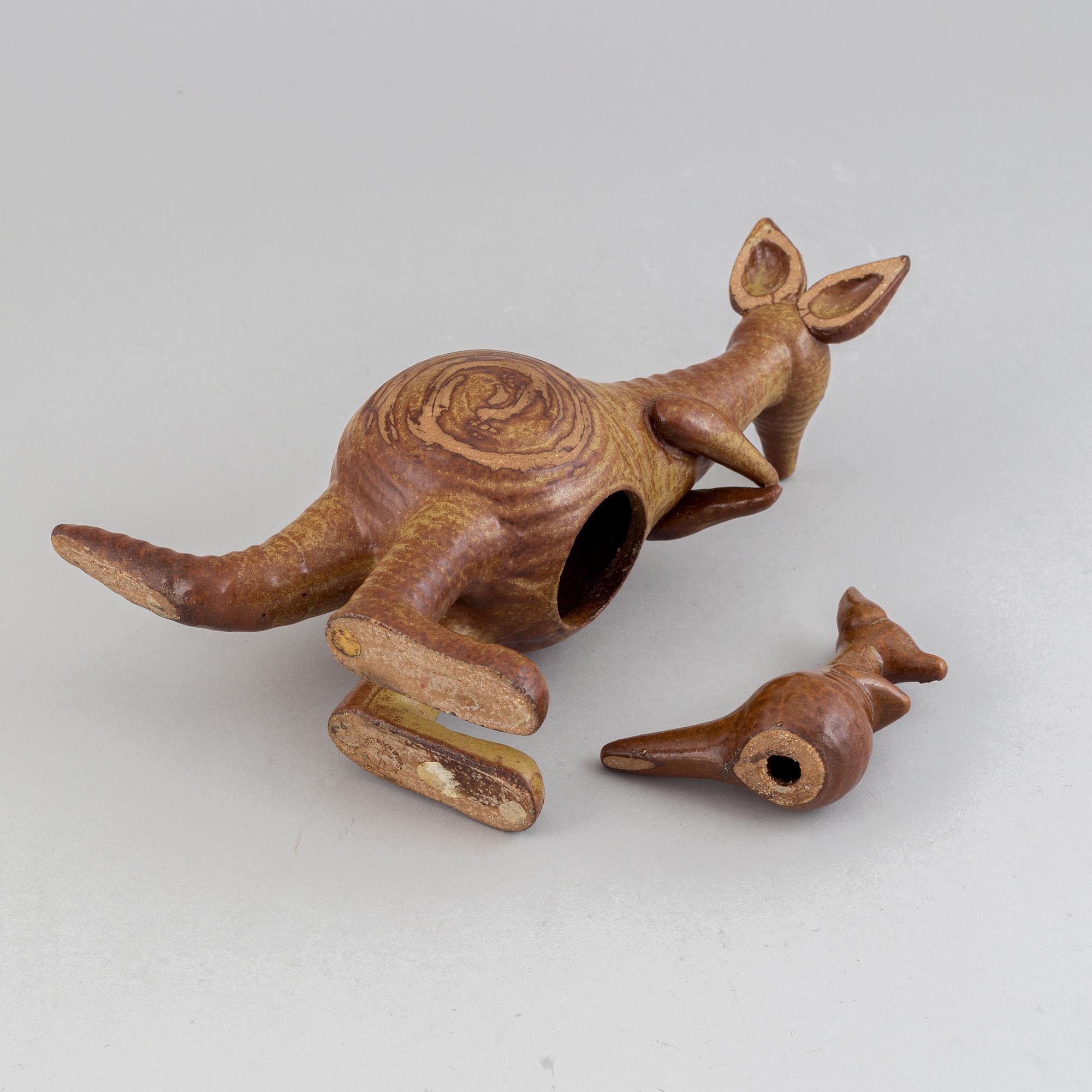 Lisa Larson, a stoneware figurine, 'Kangaroo and joey' from the
